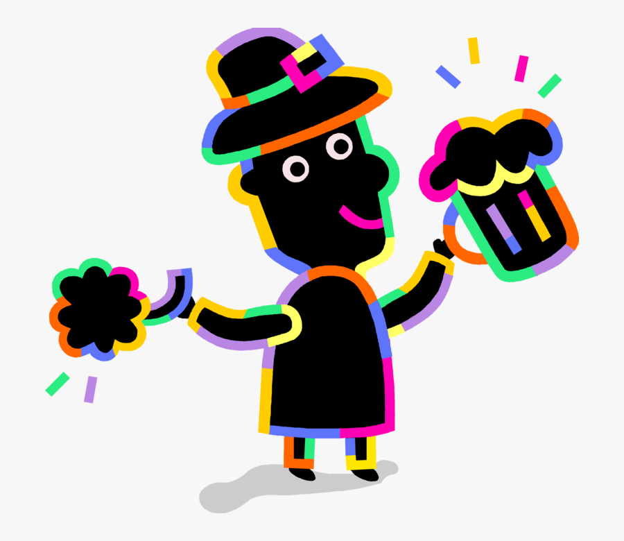 Vector Illustration Of Drunken Irish Man Celebrates - Illustration, Transparent Clipart