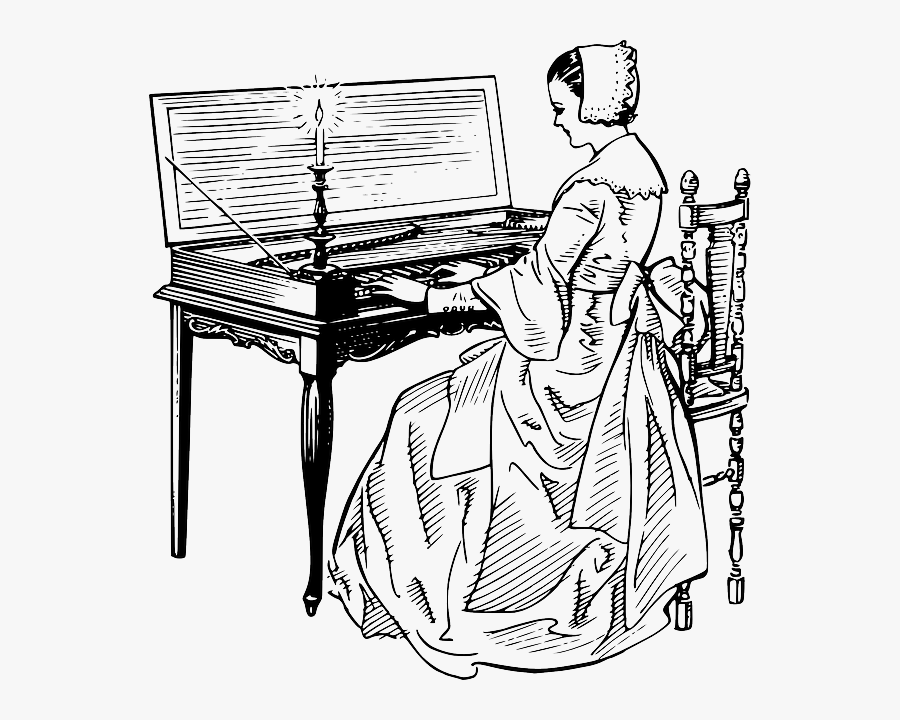 Music, Lady, Female, Woman, Girl, Piano, Playing - Clavichord Drawing, Transparent Clipart