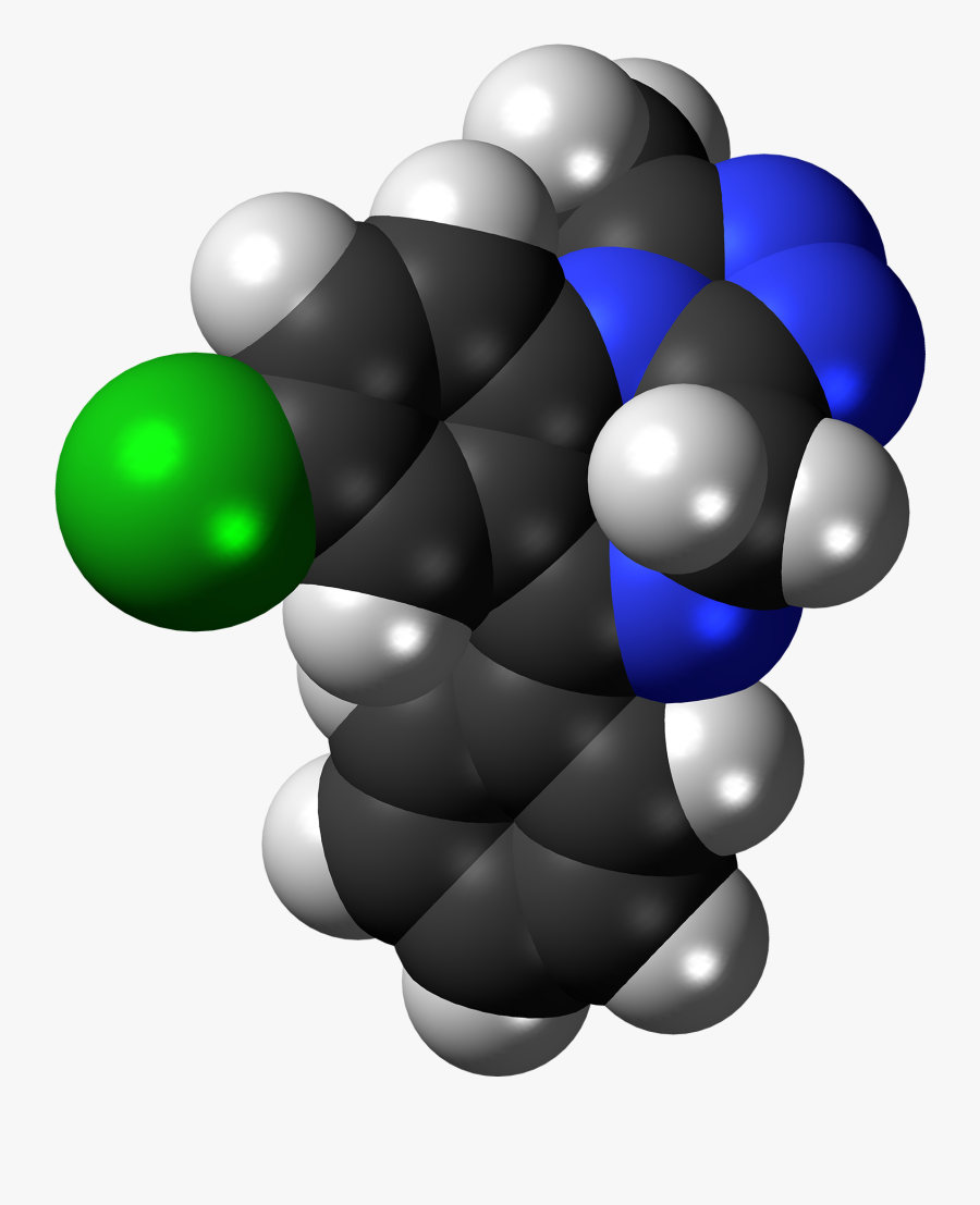 Alprazolam Molecule Spacefill - Illustration, Transparent Clipart