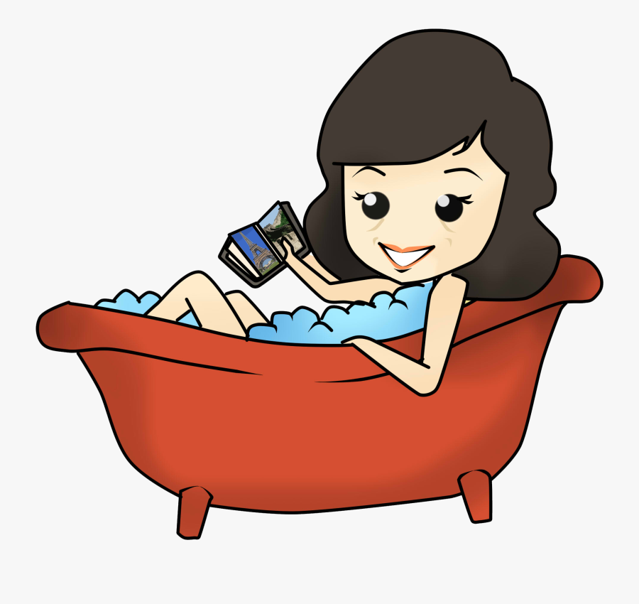 Brunette Cartoon Women In Bathtub - Bathtub, Transparent Clipart