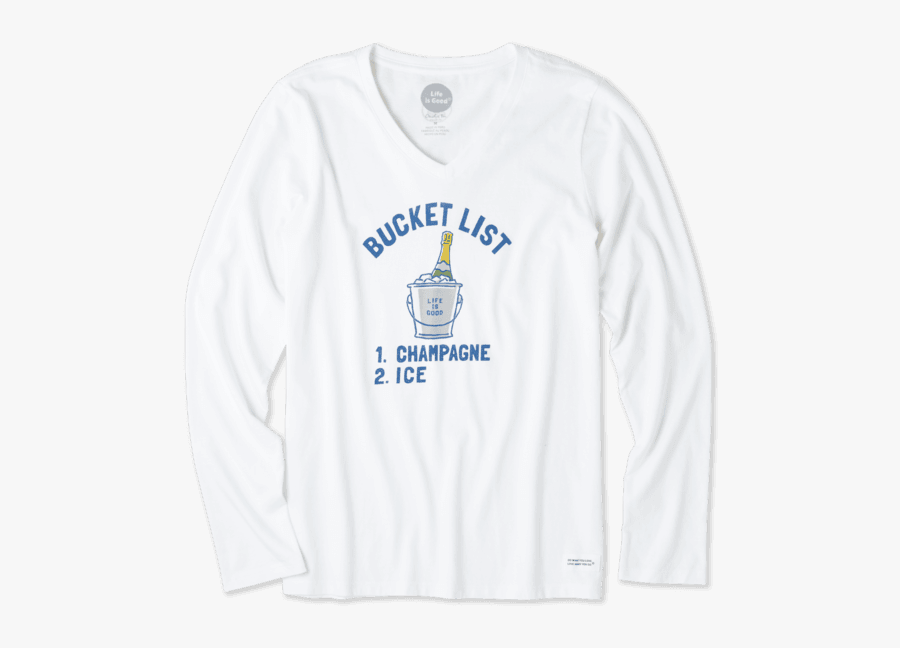 Women"s Bucket List Champagne Long Sleeve Crusher Vee - Long-sleeved T-shirt, Transparent Clipart