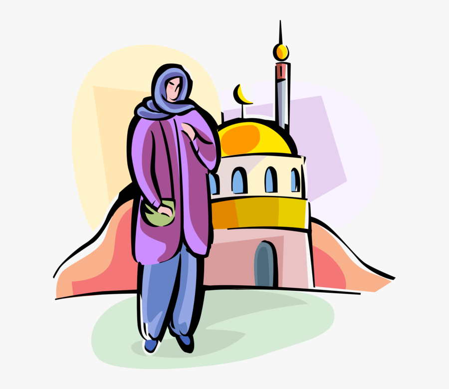 Vector Illustration Of Muslim Woman Wears Hijab Headwear - Illustration, Transparent Clipart