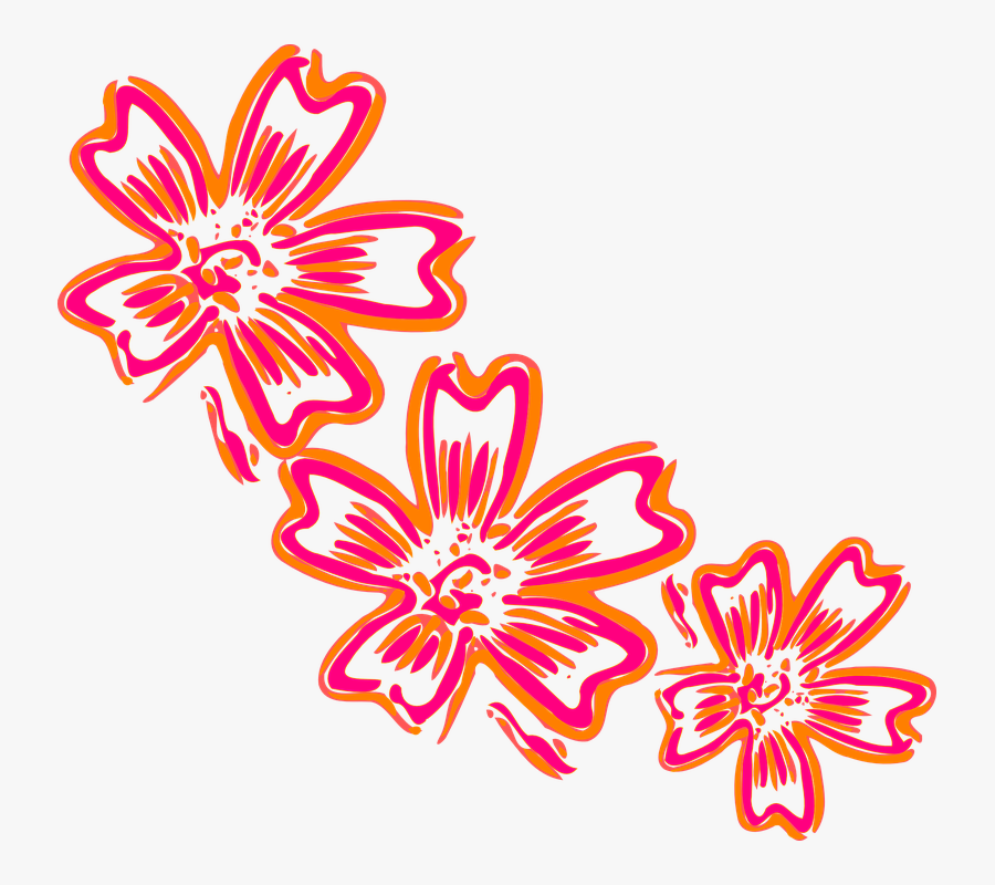 Flowers, Orange, Pink, Design, Artwork, Floral - Navy Blue Clipart Flower Design, Transparent Clipart