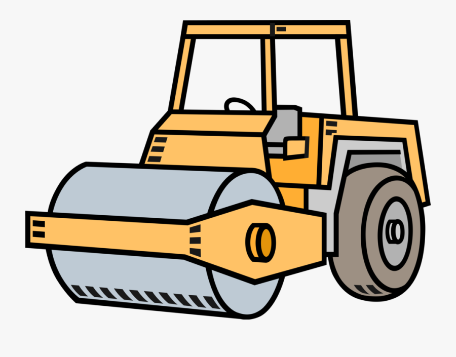 Vector Illustration Of Construction Industry Heavy - Roller Truck Clip Art, Transparent Clipart