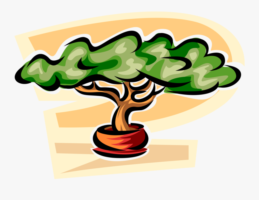 Vector Illustration Of Exotic Miniature Bonsai Tree - Illustration, Transparent Clipart