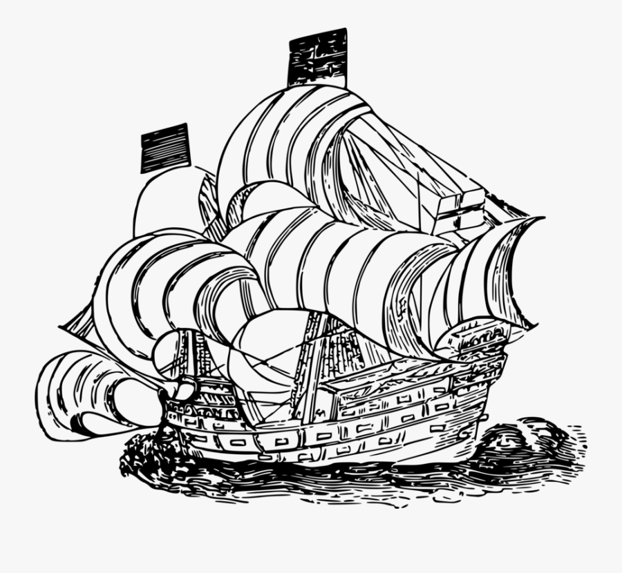 Line Art,plant,watercraft - Francis Drake's Ship Drawing, Transparent Clipart