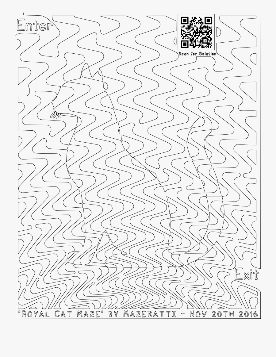 Royal Cat Maze Coloring Page Clip Arts - Monochrome, Transparent Clipart
