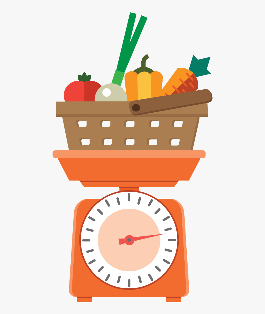 Basket Of Vegetables On Scale - Kitchen Scales Vector, Transparent Clipart