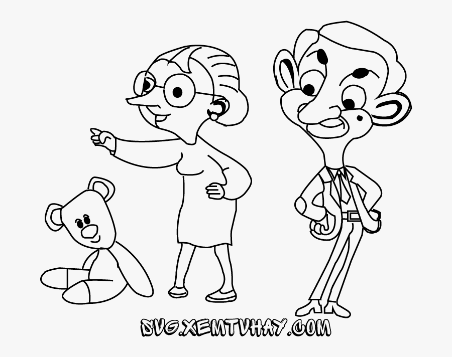 Free Mr Bean And Teddy Coloring Pages, Free Cartoon - Coloring Page Mr Bean, Transparent Clipart