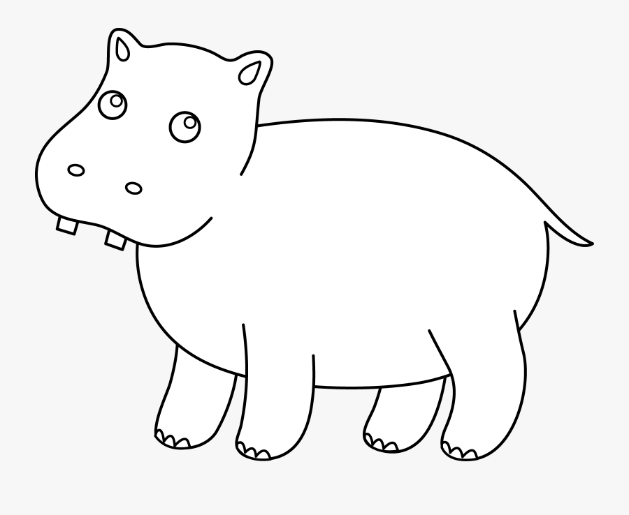 Cute Hippo Coloring Page - Cartoon, Transparent Clipart