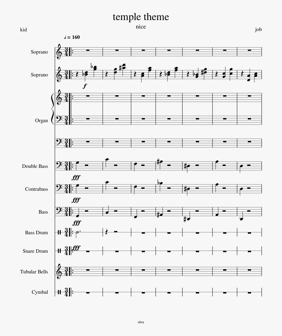 Temple Theme Sheet Music For Voice, Organ, Contrabass, - Sheet Music, Transparent Clipart