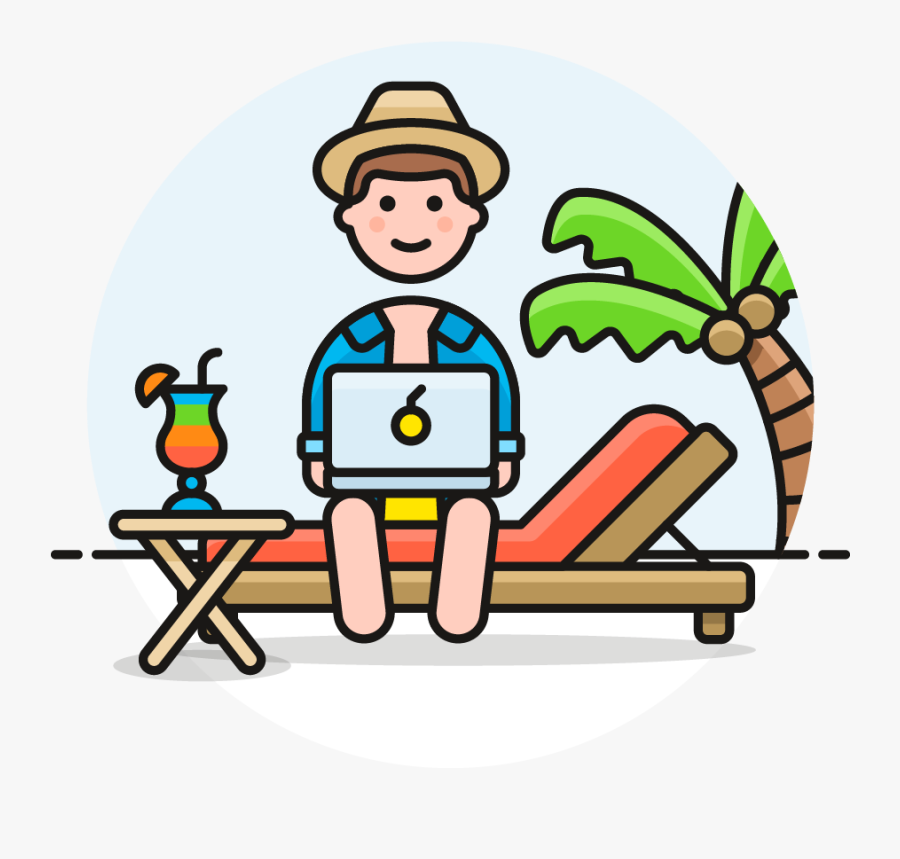 Laptop On Beach Cartoon, Transparent Clipart