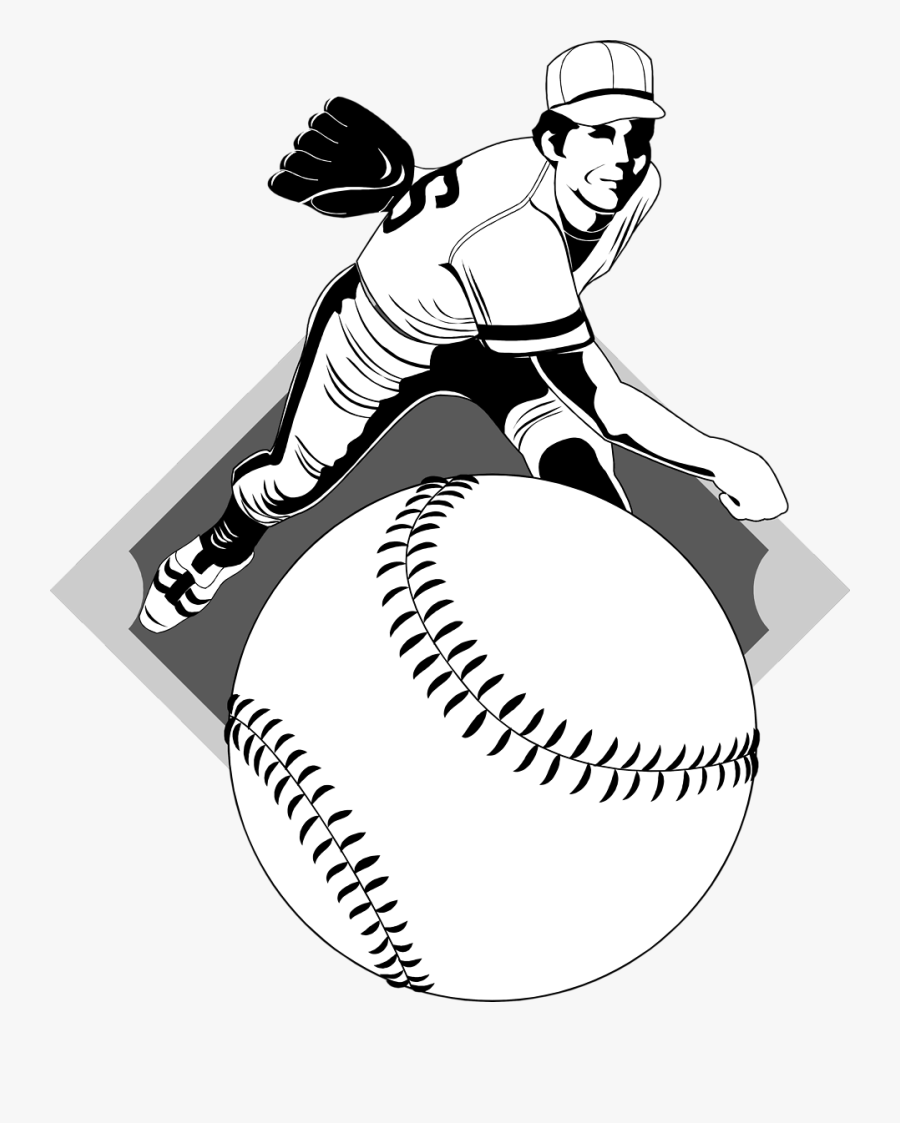 Free Stock Photo Illustration - Black And White Baseball Pitcher Clipart, Transparent Clipart