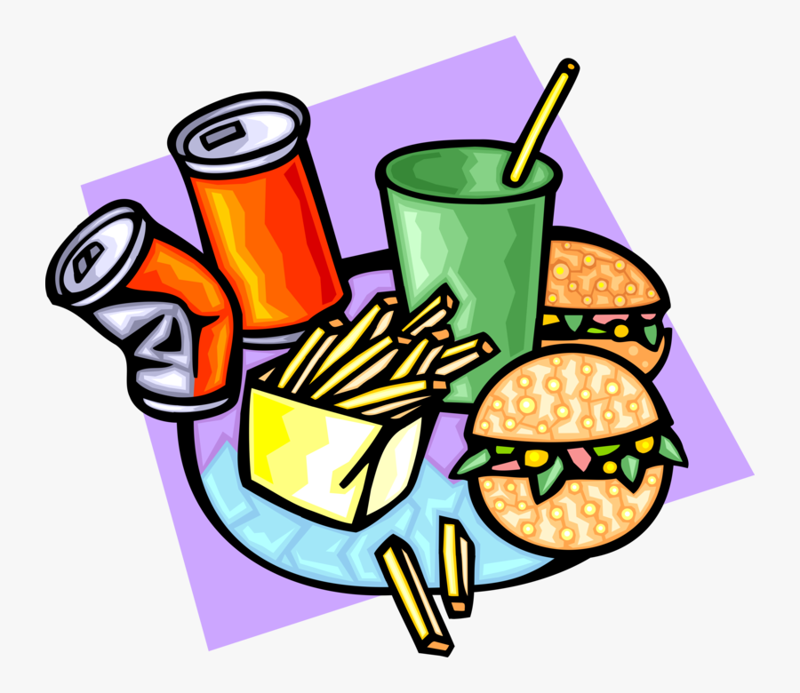 Vector Illustration Of Fast Food Hamburger, French - Junk Food Clip Art, Transparent Clipart