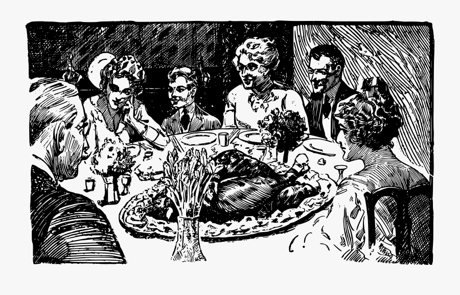 Human Behavior,recreation,art - Thanksgiving Party Black And White, Transparent Clipart