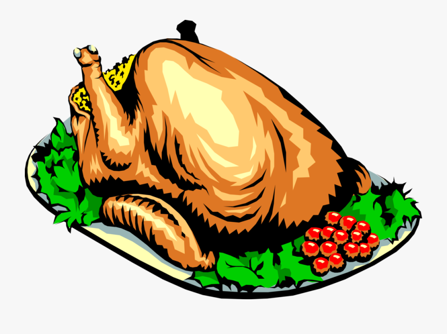 Vector Illustration Of Roast Turkey Poultry Dinner - Turkey Platter Clipart, Transparent Clipart