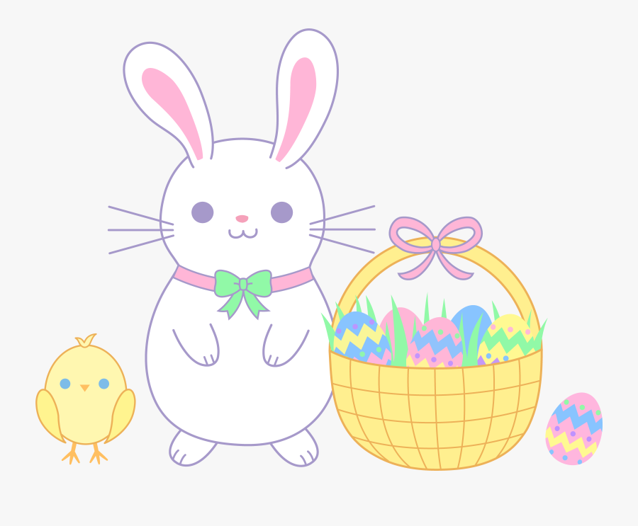 Easter Bunny And Chick With Basket, Transparent Clipart