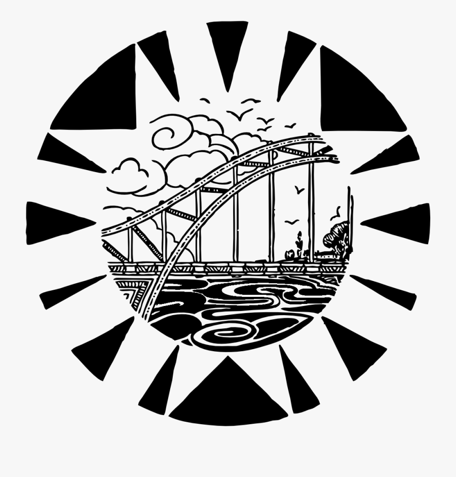 Bridge Over River - Manzara Siyah Beyaz Vektör, Transparent Clipart