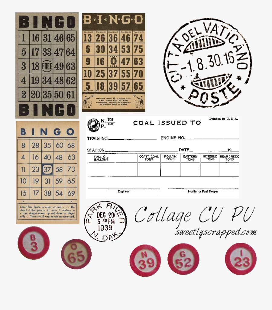 ♥free♥ Vintage Clipart, Bingo Cards, Digi Stamps, Postage - Bingo Cards, Transparent Clipart