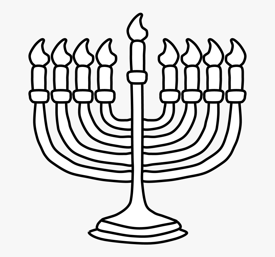 Menorah, Hanukkah, Black And White, Fully Lit - Candle, Transparent Clipart