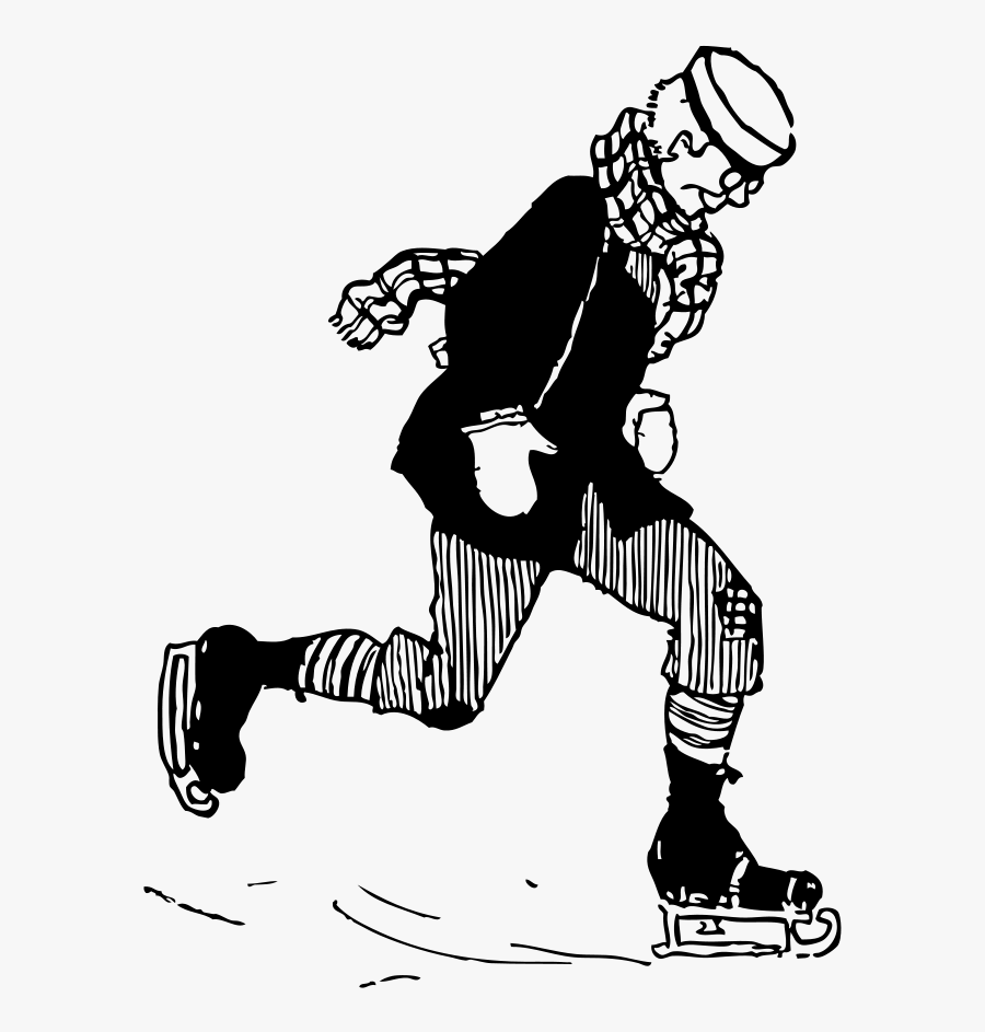 Old Fashioned Skater - Man Skate Cartoon Black And White, Transparent Clipart