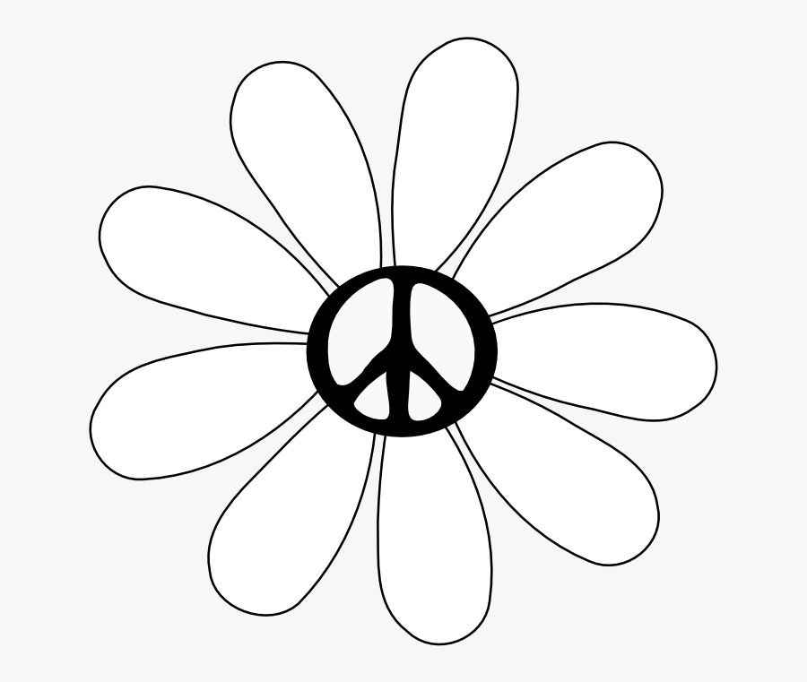 Peace Symbol Peace Sign Flower 29 Black White Line - Black And White Peace Sign Flower, Transparent Clipart