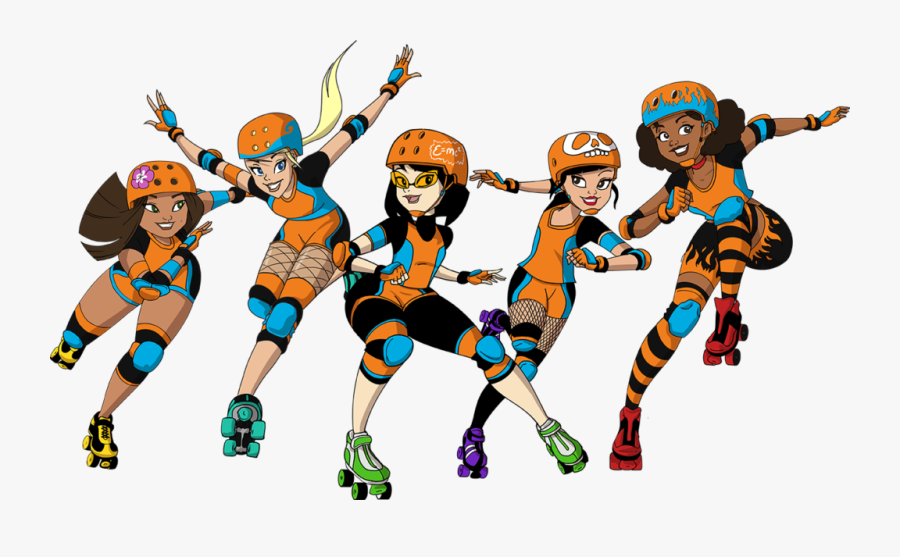 Cartoon Group Rolling Skating, Transparent Clipart