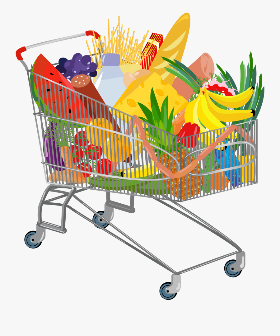 Groceries Vector Full Shopping Bag - Carrinho De Compras No Mercado, Transparent Clipart