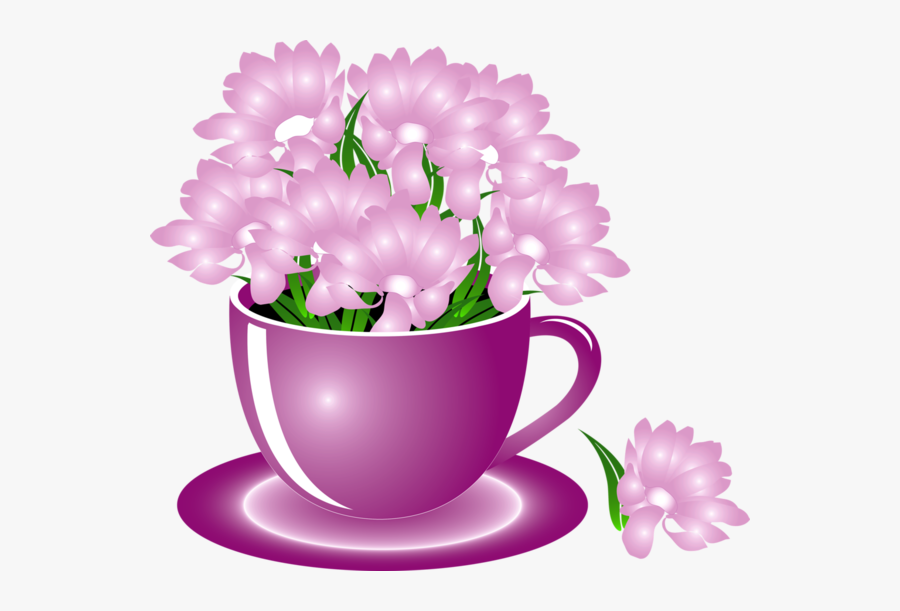 Colorful Flowers, Flower Power, Colouring, Tea Cups, - March Flower Clipart, Transparent Clipart