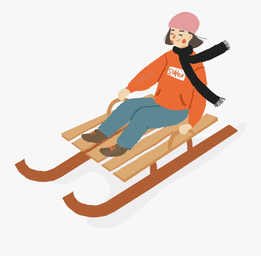 Little Girl Cartoon Character Design Skiing Fresh Winter - Illustration, Transparent Clipart
