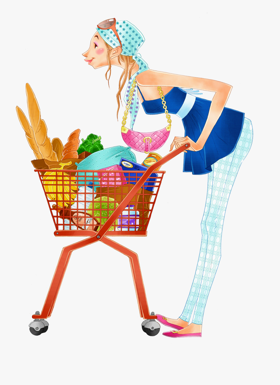 Shopping Cart Drawing Cartoon - Shopping Trolley Drawing With Cartoon Png, Transparent Clipart