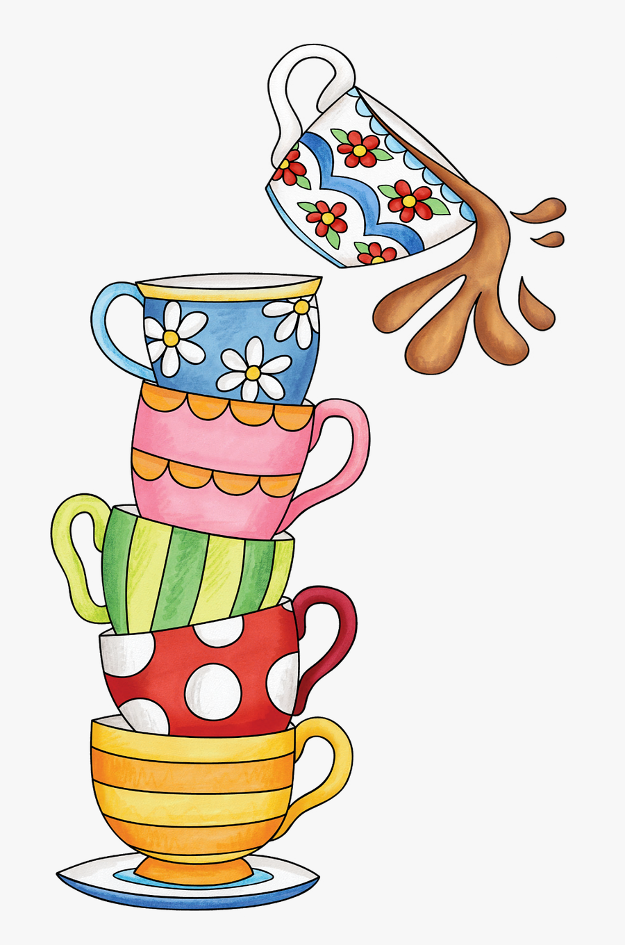 Cups, Tea, Watercolor, Spill, Cute, Stack, Colorful - 1 Corinthians 10 31 Clipart, Transparent Clipart