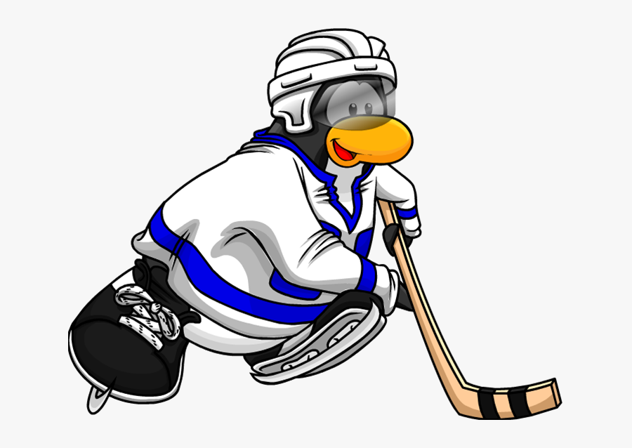 Club Penguin Hockey Puck Hockey Sticks Ice Hockey - Penguin With Hockey Stick, Transparent Clipart