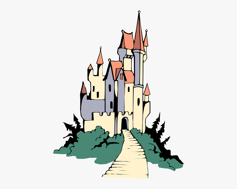 Fairytale Castle, Royal, Path, Towers, Fairytale - Castle On Hill Cartoon, Transparent Clipart