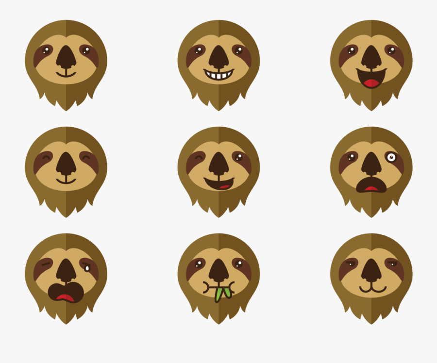 Sloth Emotions Expression Vector - Sloth Face Emotion, Transparent Clipart