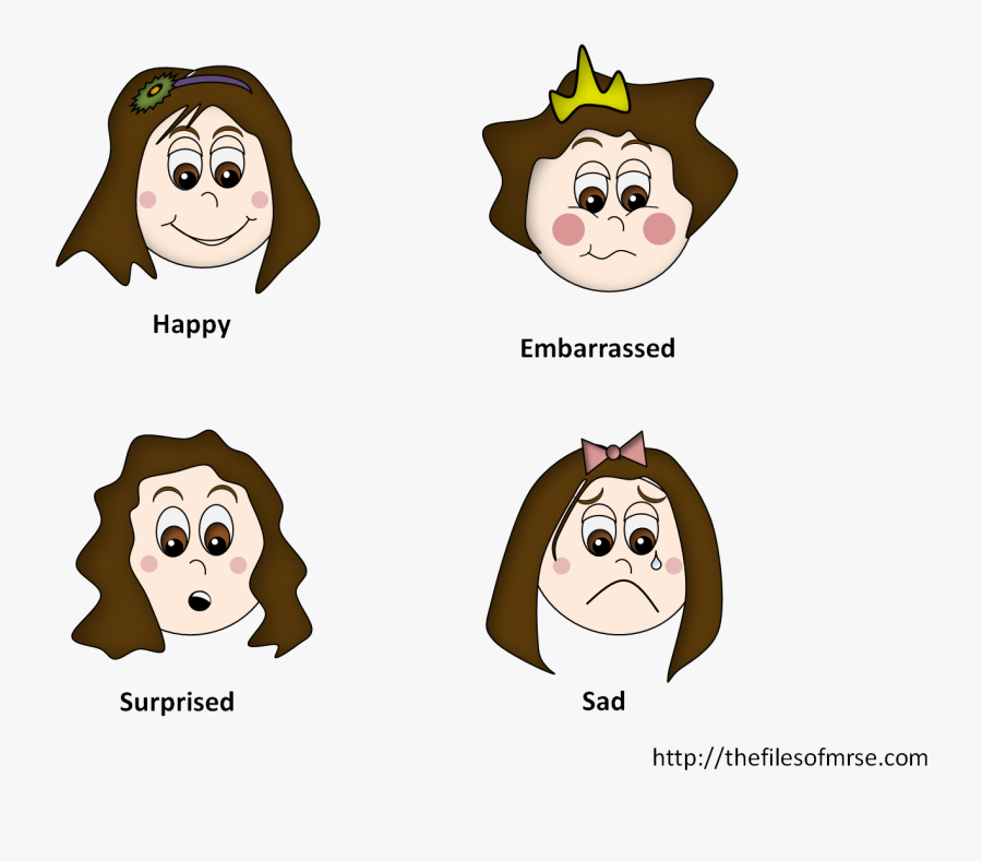 Girls Feeling Cards - Cartoon Images Of Emotions With Name, Transparent Clipart