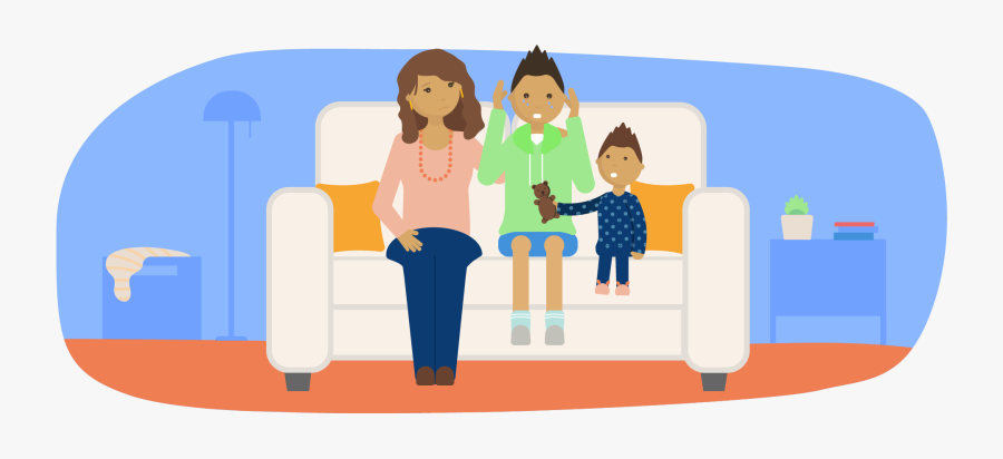 Mother And Younger Sibling Comforting A Sad Teenager - Cartoon, Transparent Clipart