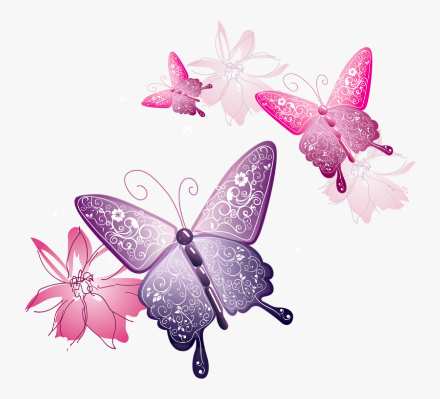 Spring Flowers And Butterflies Border Download - Transparent Background Pink Butterfly Png, Transparent Clipart