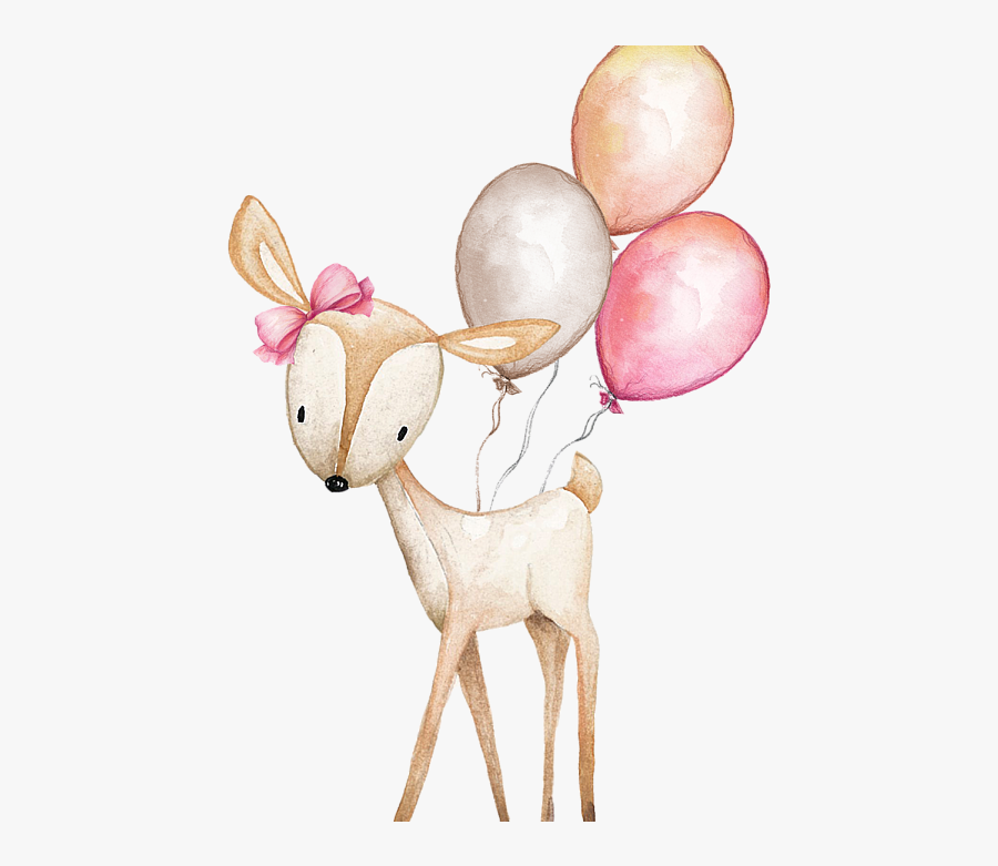 With Balloons Beach Towel - Watercolor Woodland Animal Clipart, Transparent Clipart