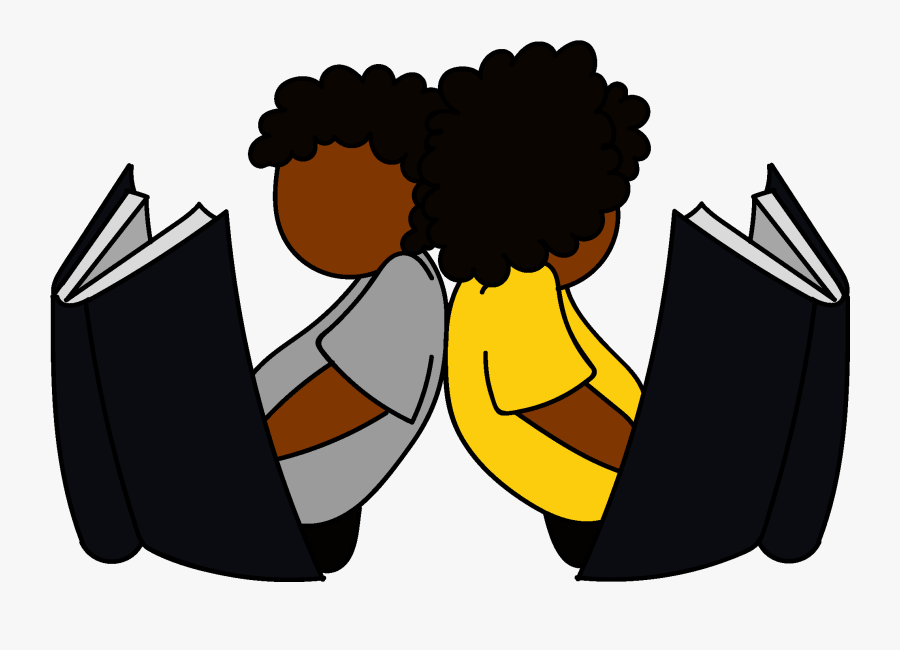 Cartoon Children Reading Black, Transparent Clipart
