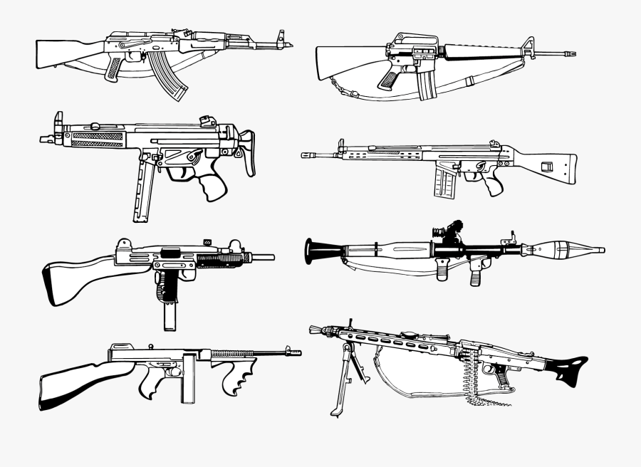 Firearm Weapon Ak-47 Machine Gun - Machine Gun Vector, Transparent Clipart