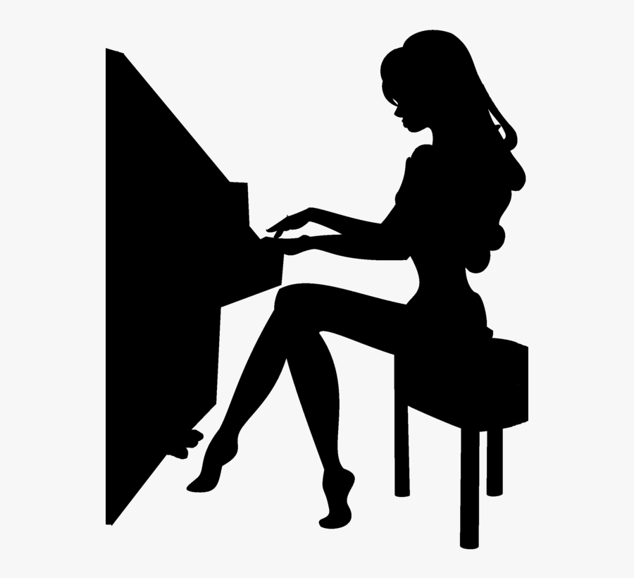 Piano Silhouette Clipart - Girl Playing Piano Silhouette, Transparent Clipart