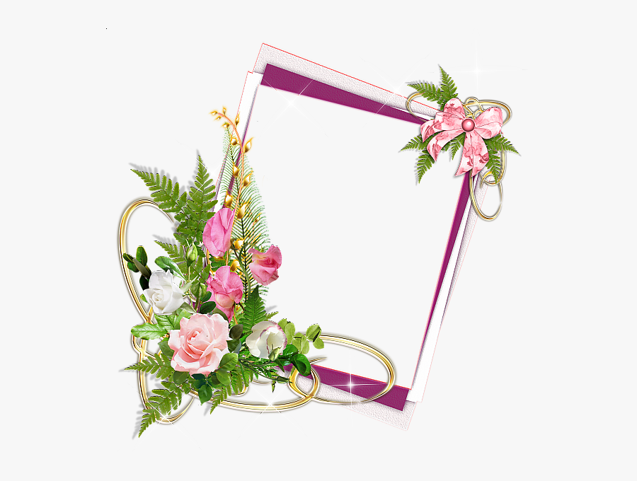 Pink Frame With Roses And Ribbon Rose Decor, Cute Frames, - Flower Photo Frames Png, Transparent Clipart