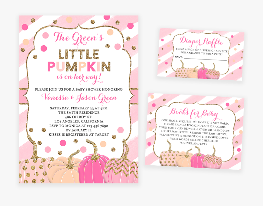 Pink And Gold Pumpkin Baby Shower Invitation Pack - Place Card Holder, Transparent Clipart