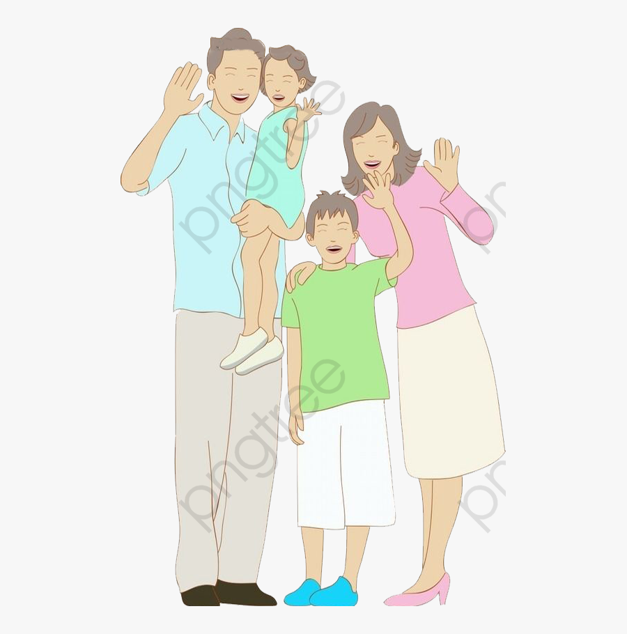 The Family Waved Goodbye - Cartoon, Transparent Clipart