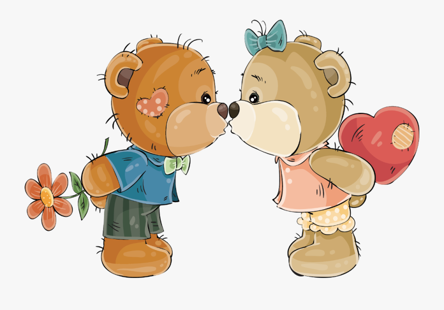 #sweet #kiss #love #heart #flower #bear #cute #couple - Kiss Bear, Transparent Clipart