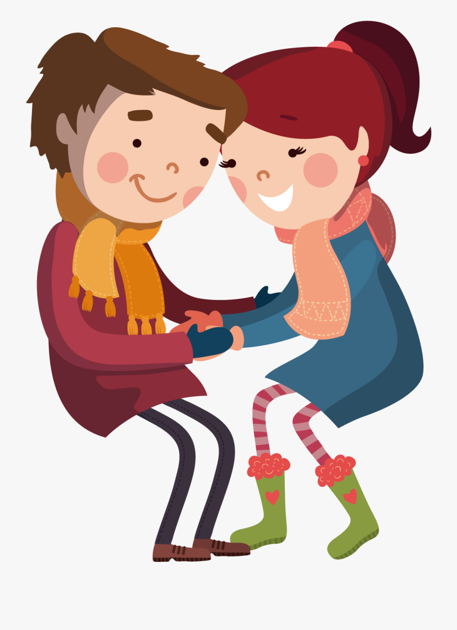 Cute Couple Png Download - Sitting In The Bench Couple Cartoon, Transparent Clipart