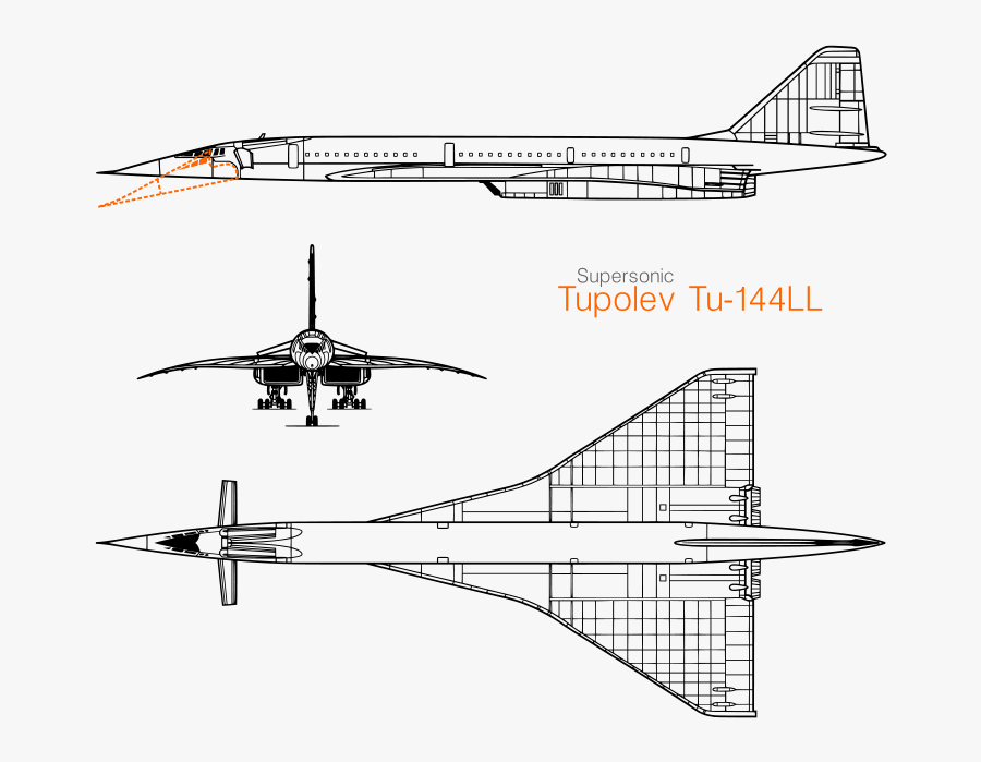 Free Clip Art "tupolev Tu-144ll - Tupolev Tu 144 3 View, Transparent Clipart