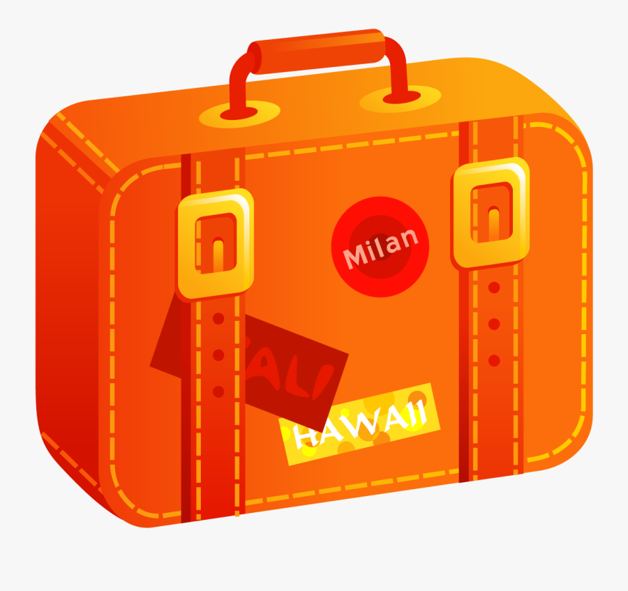 Vintage Suitcase With Funky Stickers - Vector, Transparent Clipart