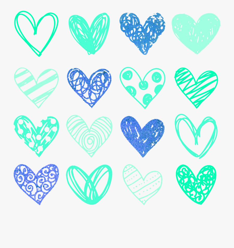 #ftestickers #clipart #doodles #hearts #blue #green - Black And White Hearts Clipart, Transparent Clipart
